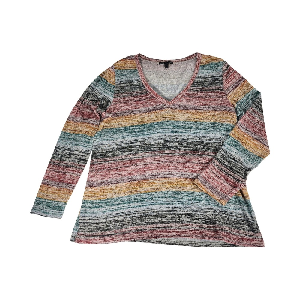 Signature Studio Womens Multi Color Striped V-Neck Long Sleeve Knit Top Large